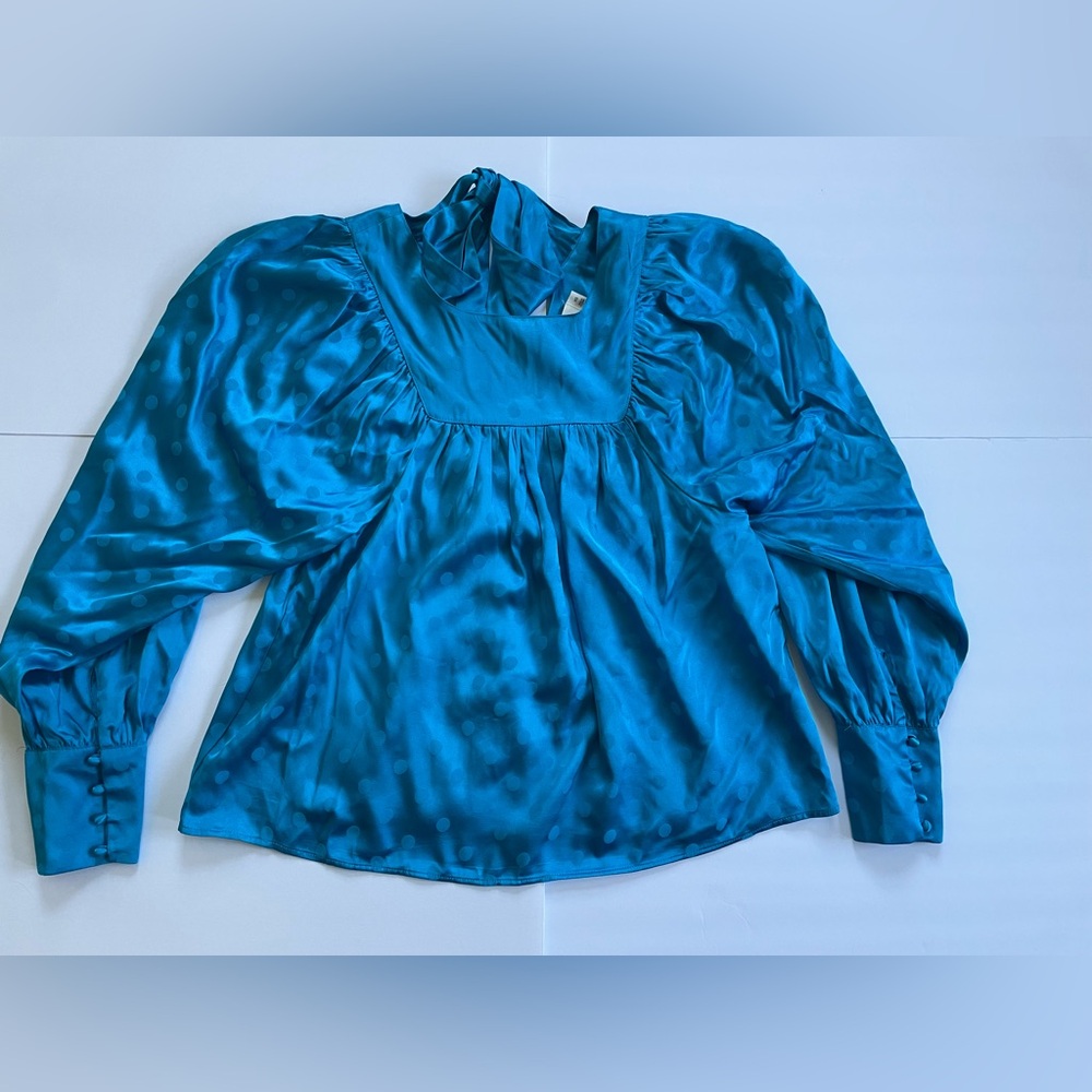 Anthropology Puff-Sleeve Blouse in Teal Blue - Women's Top